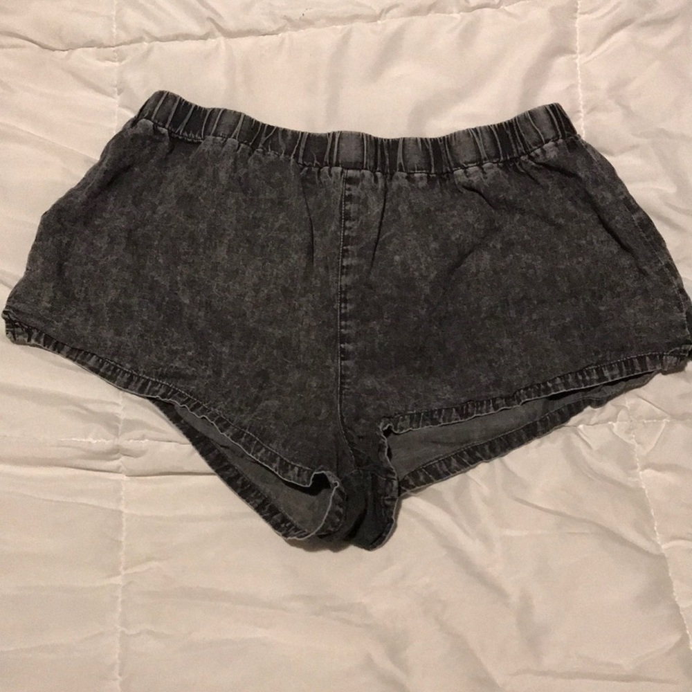 Black Washed Chambray Denim Looking Cotton Shorts